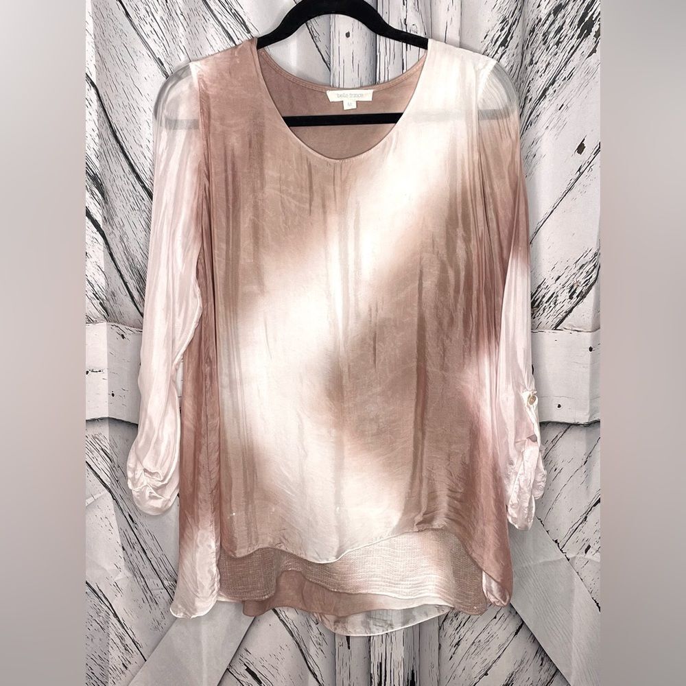 Belle France Ombré Silk Overlay High Low Tunic Sequins M